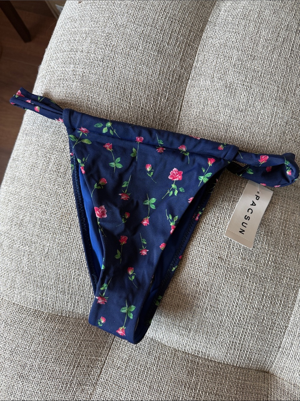 PacSun Navy Rose Print Tie-Side Bikini Bottoms